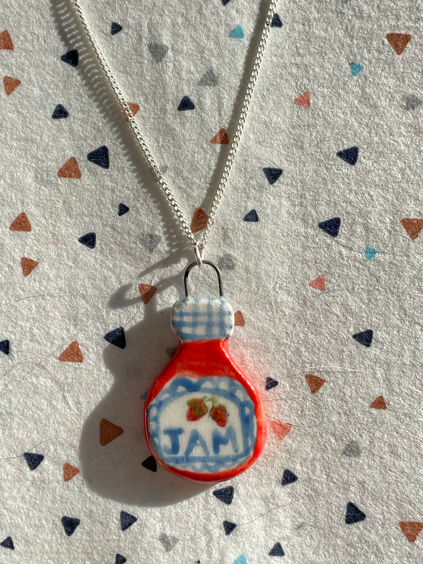 Handmade Strawberry Jam Jar Ceramic Charm Necklace