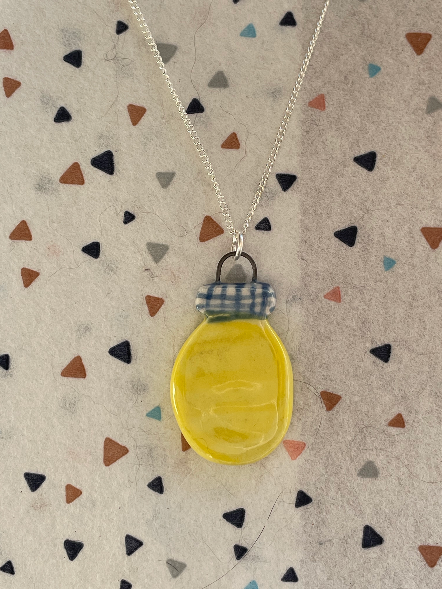 Handmade Lemon Curd Jar Ceramic Charm Necklace (2)