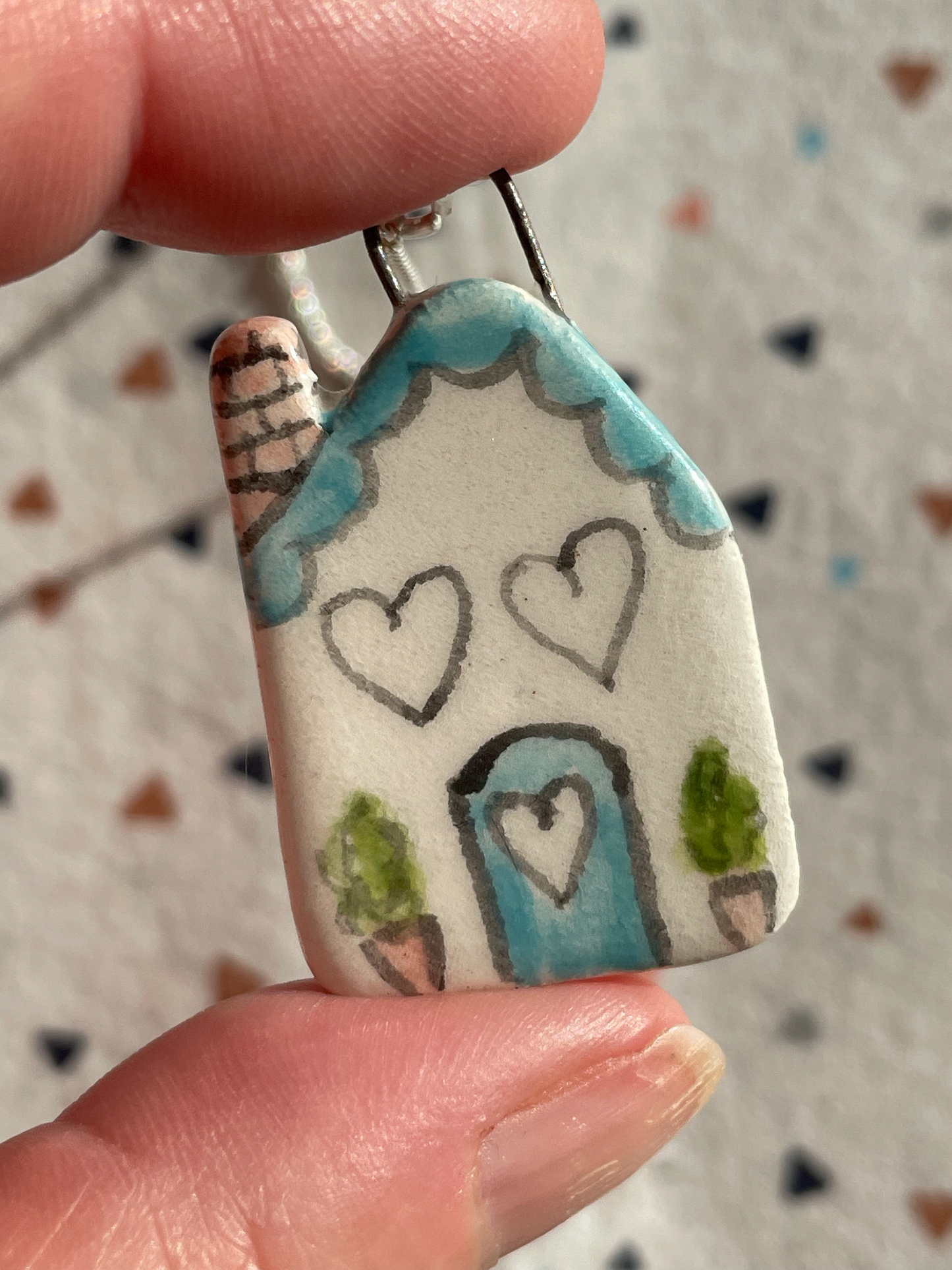 Seconds - Handmade Blue Door House Ceramic Charm Necklace