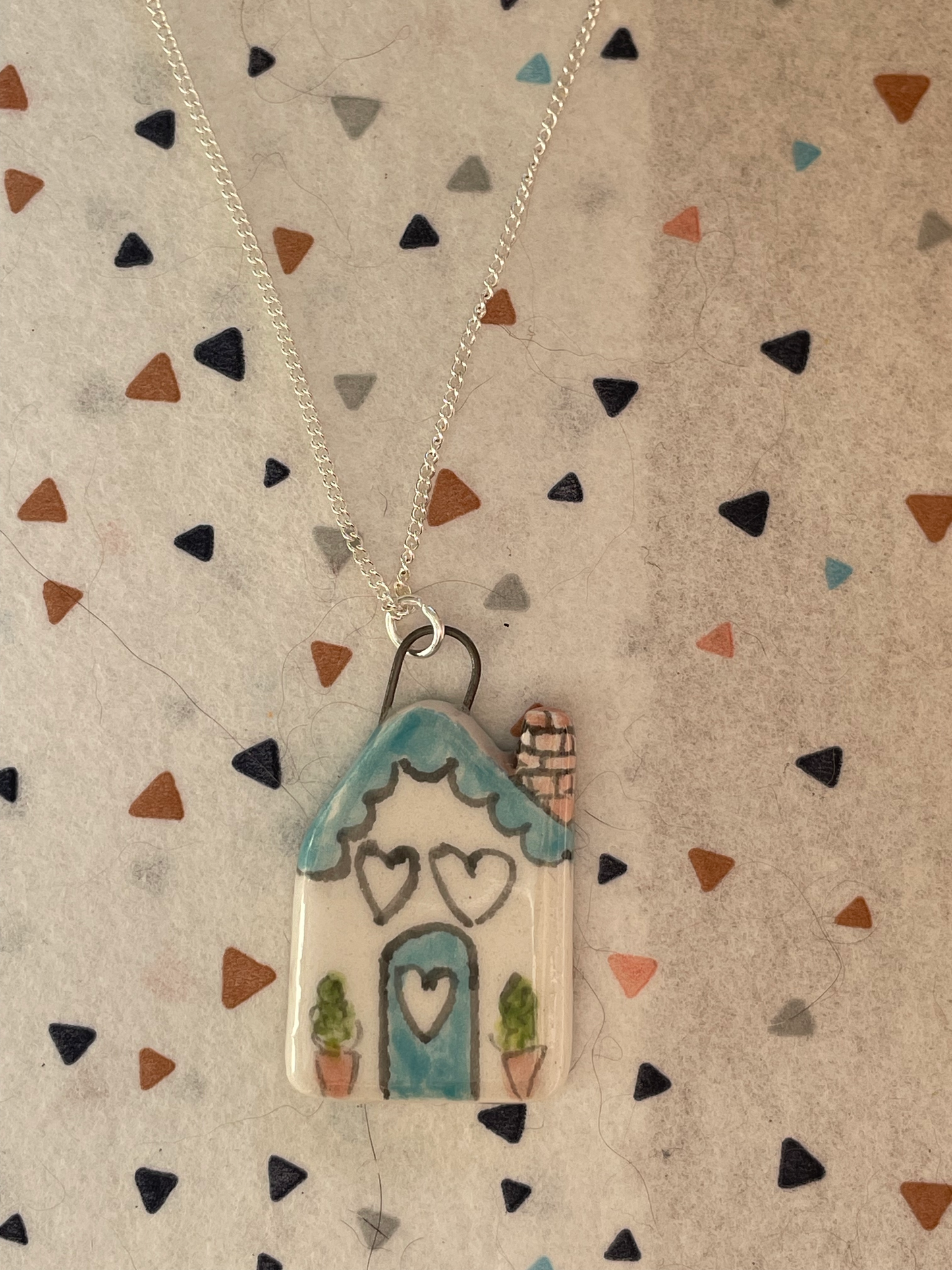 Seconds - Handmade Blue Door House Ceramic Charm Necklace