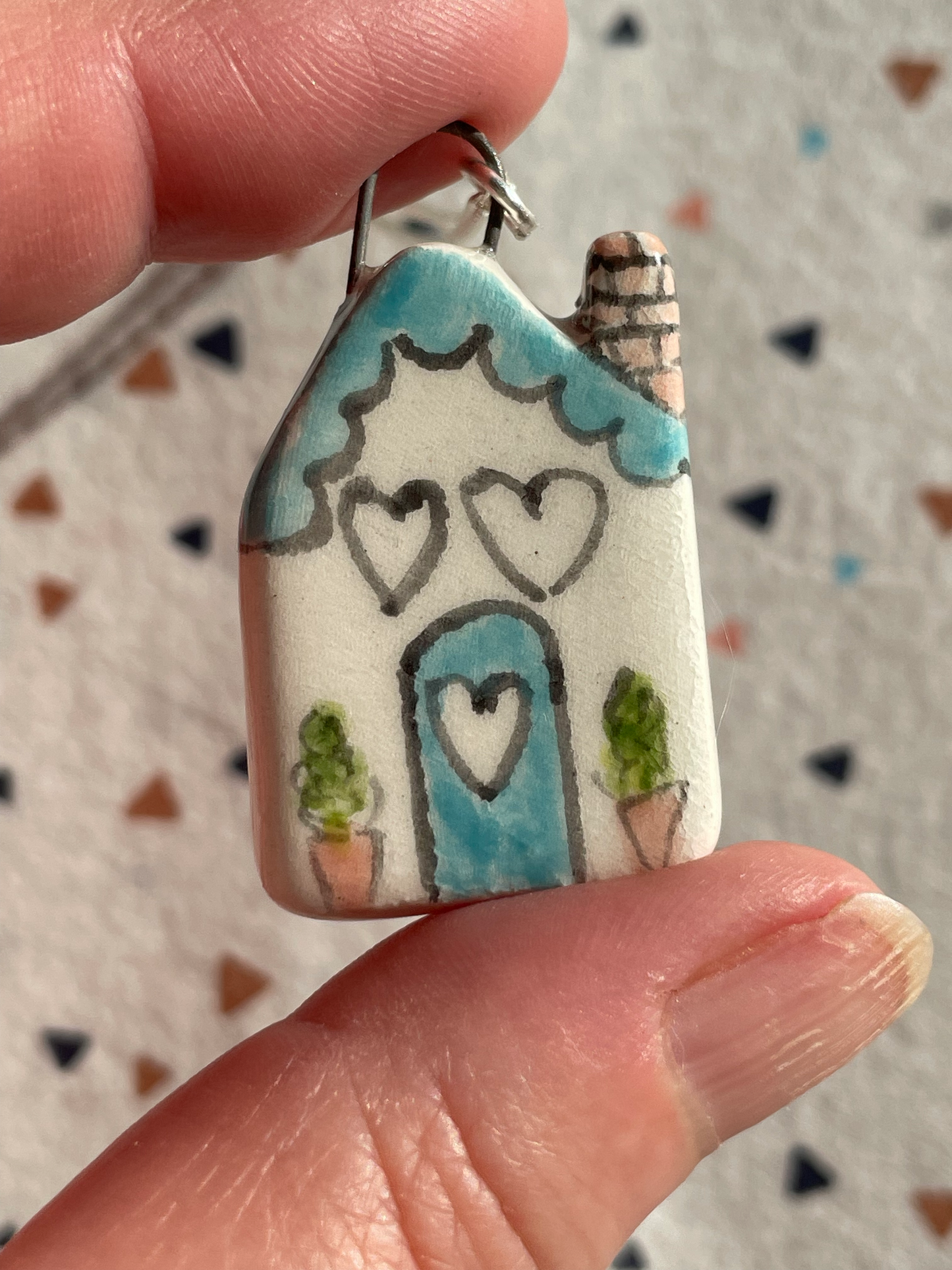 Seconds - Handmade Blue Door House Ceramic Charm Necklace
