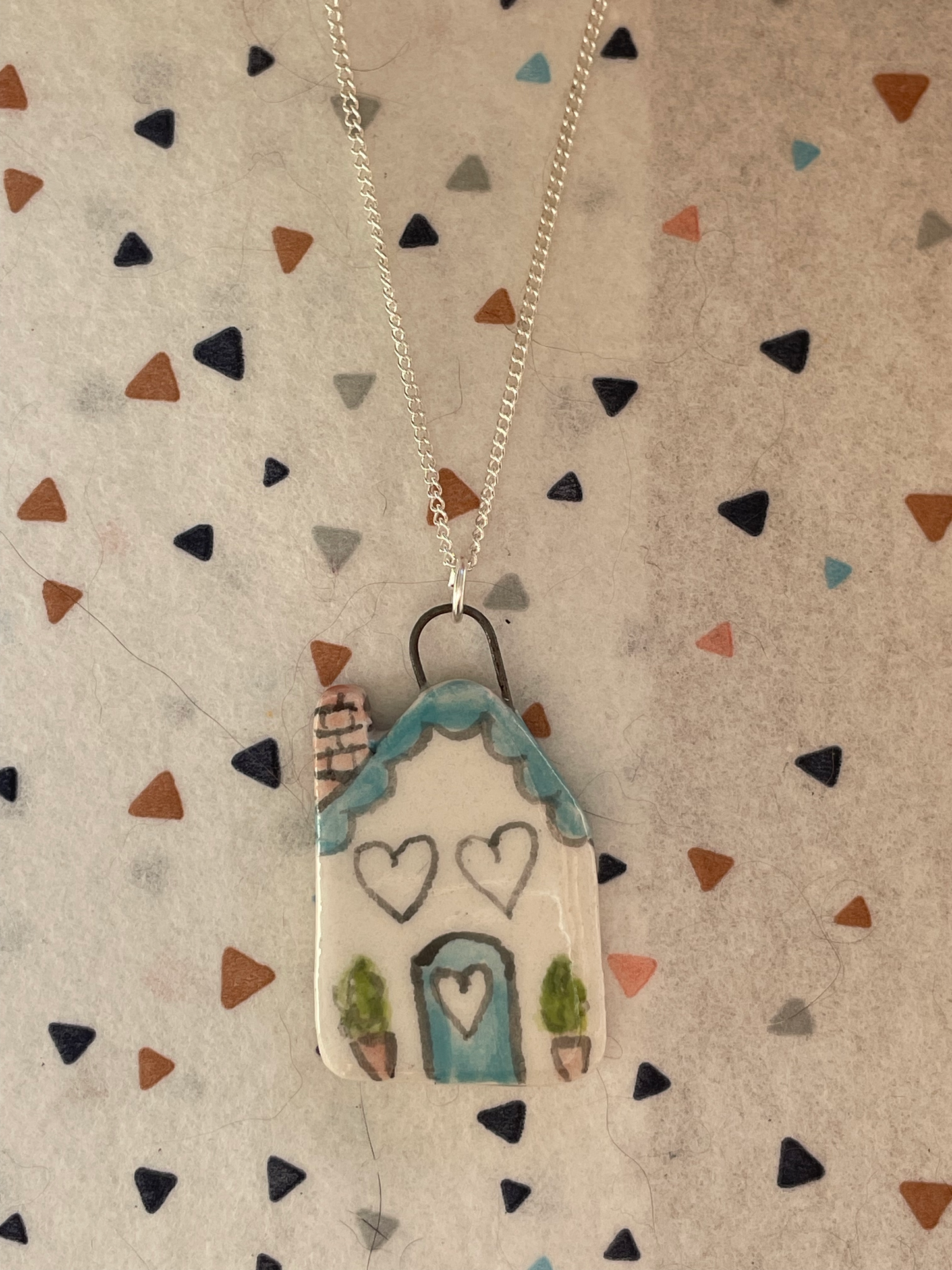 Seconds - Handmade Blue Door House Ceramic Charm Necklace