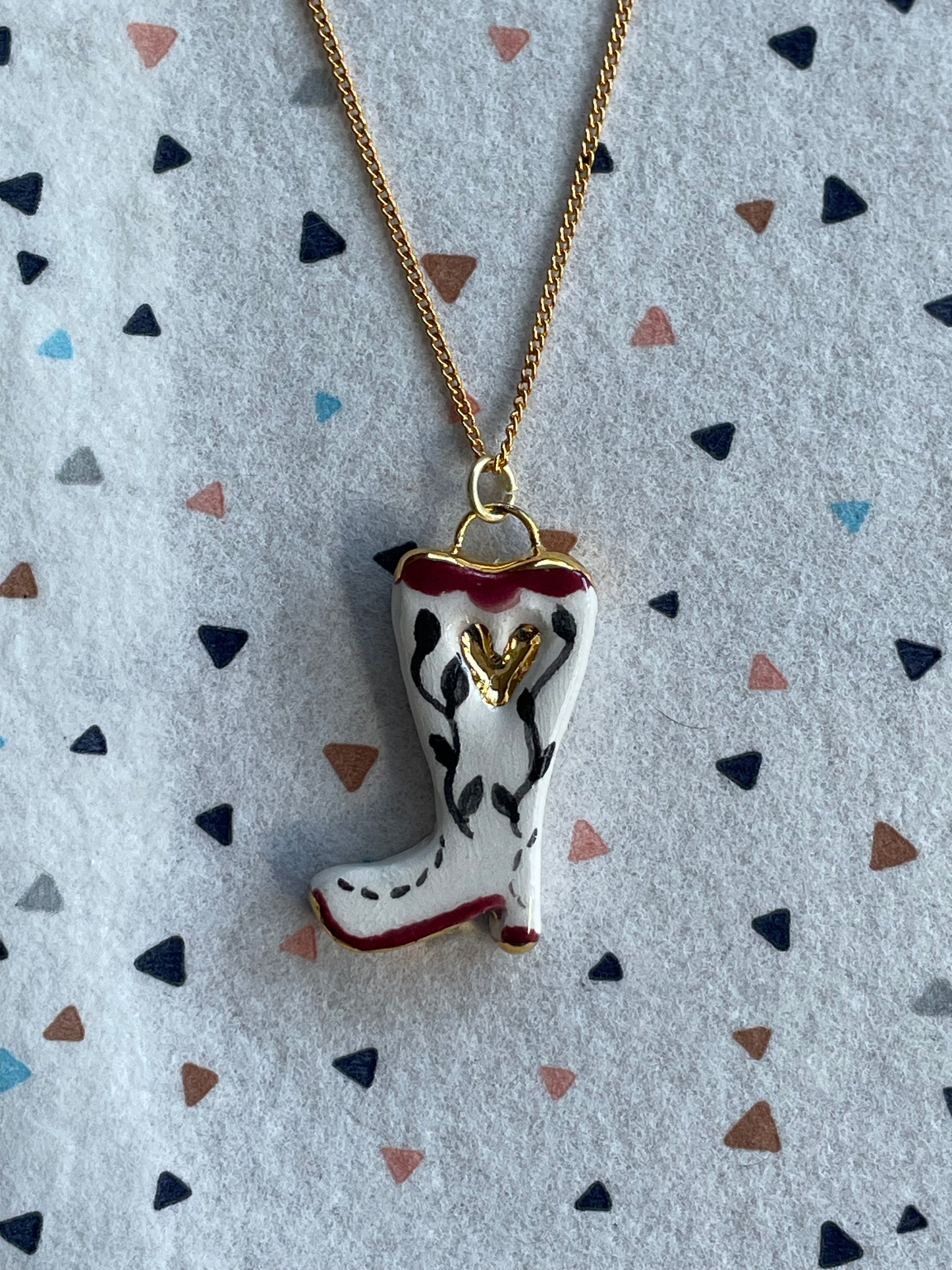 Seconds - Handmade White Cowboy Boot (2) Ceramic Charm Necklace