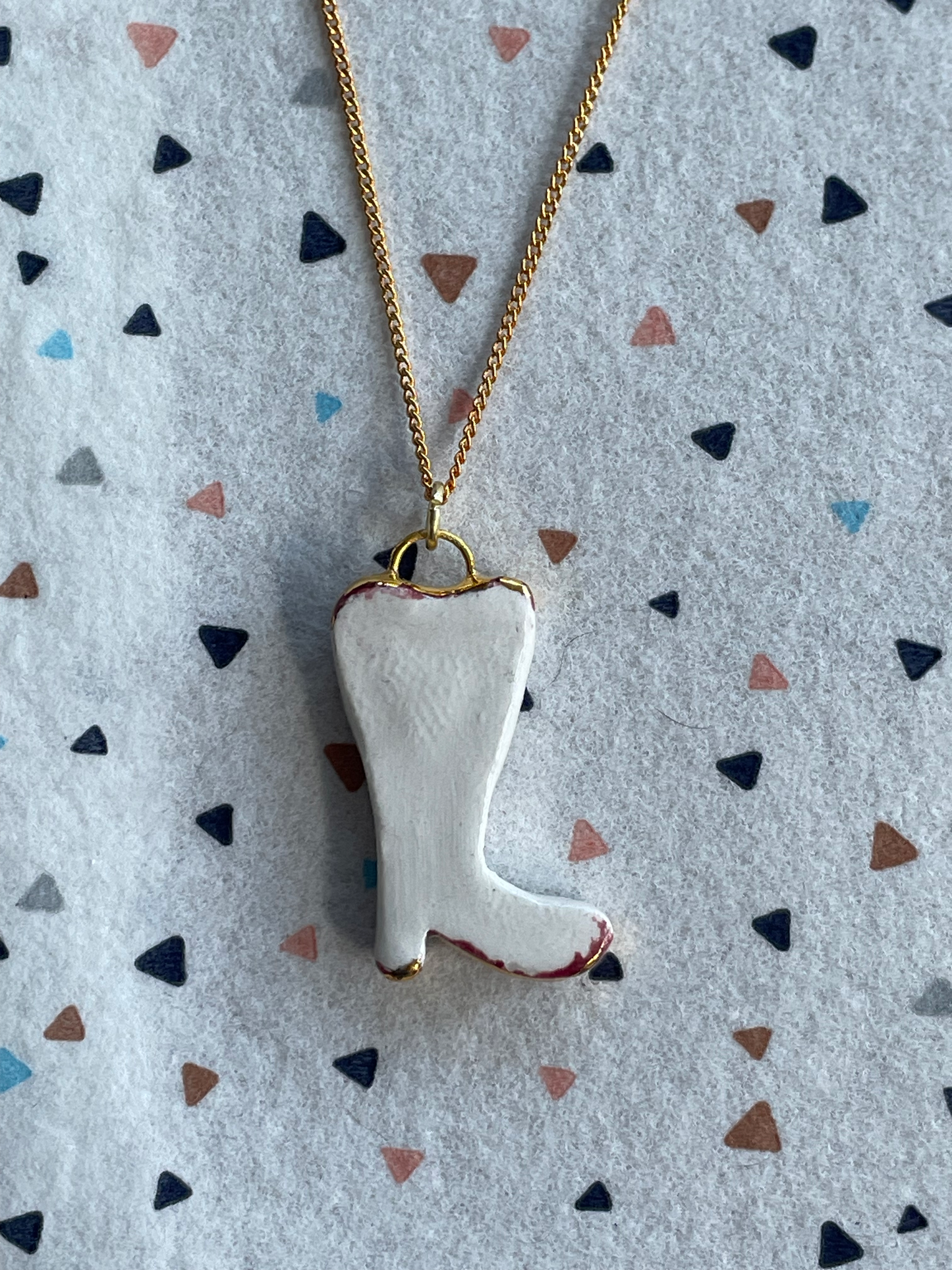 Seconds - Handmade White Cowboy Boot (2) Ceramic Charm Necklace