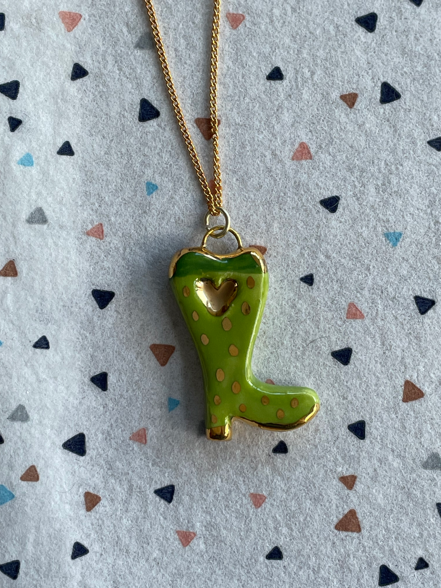 Seconds - Handmade Green welly Ceramic Charm Necklace