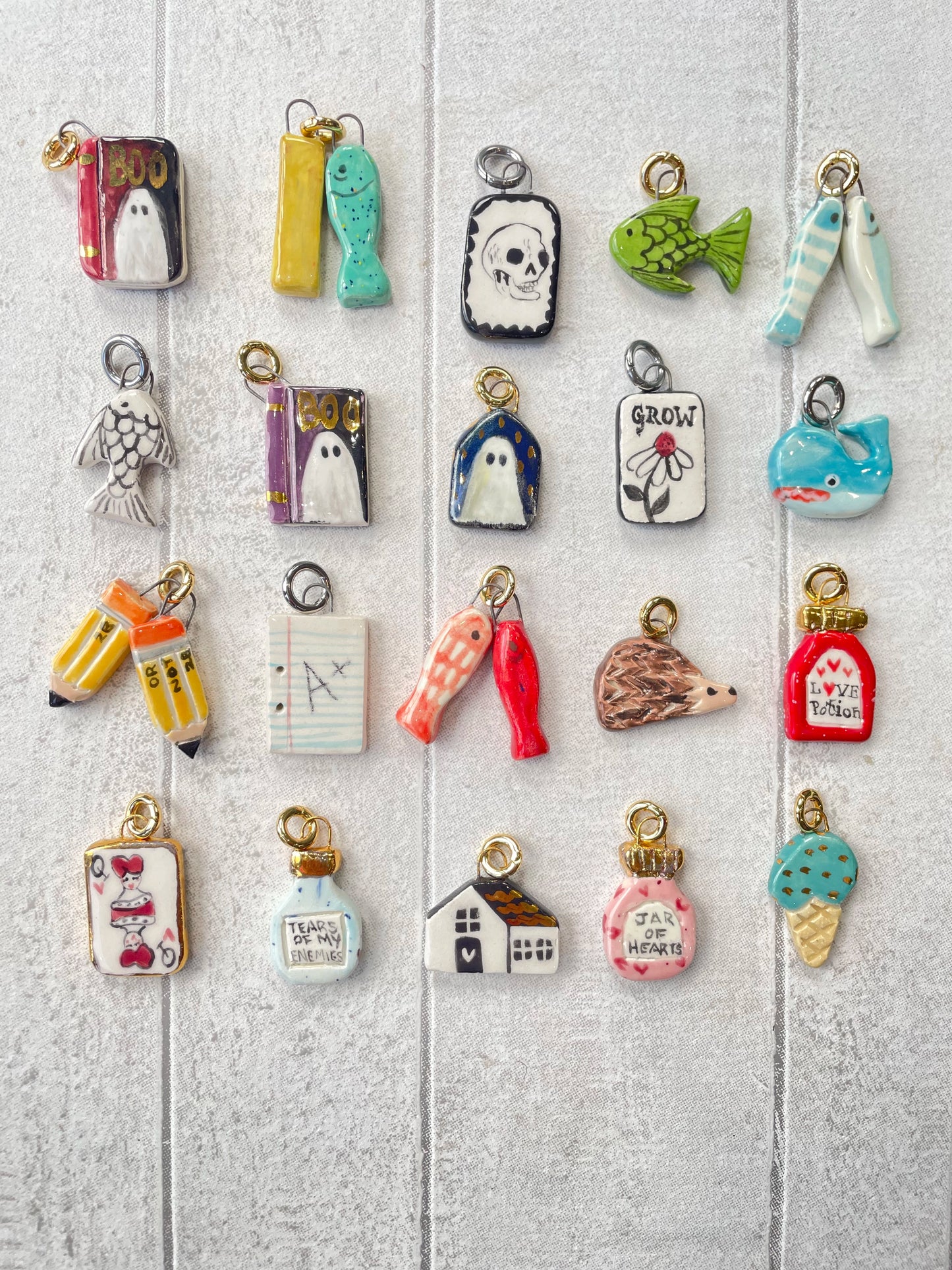 Hand-Painted “Jar of Hearts” Ceramic Charm, Pink Mini Pendant by Sister Sister