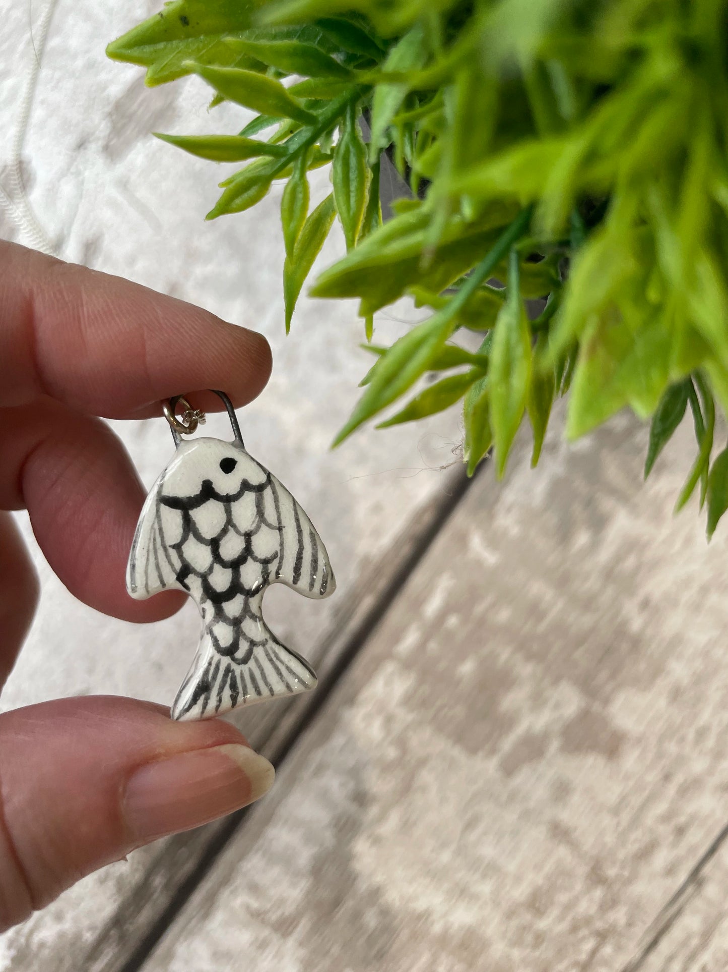 Hand Painted Black & White Fish Charm Necklace, Nautical Jewellery