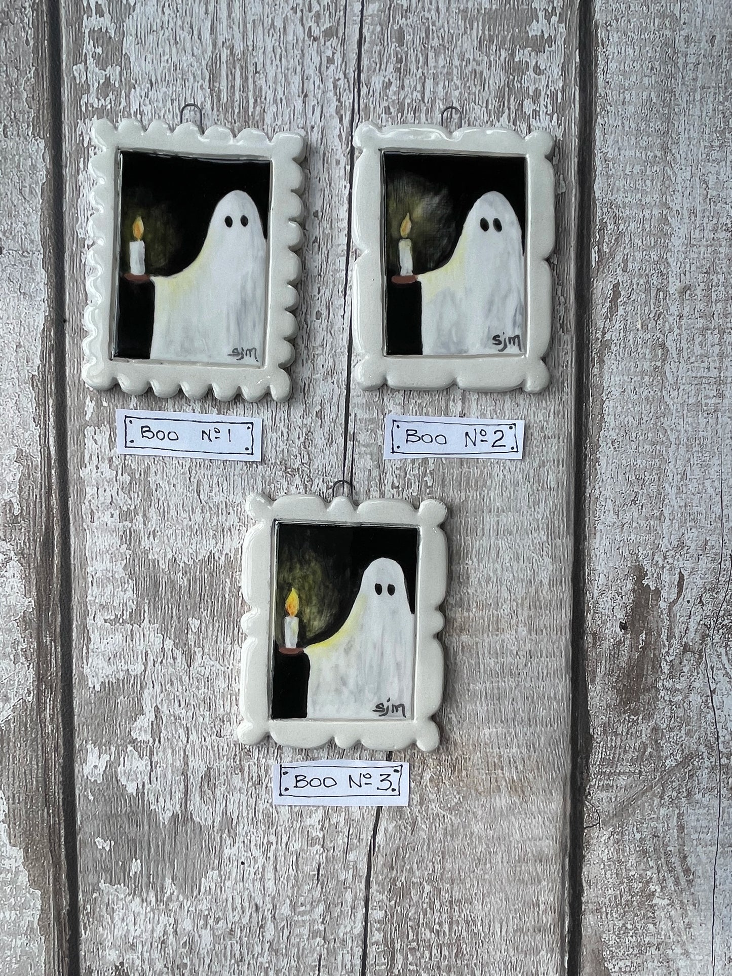 Hand Painted Ghost Mini Masterpiece “Boo” Collection Ceramic Wall Art