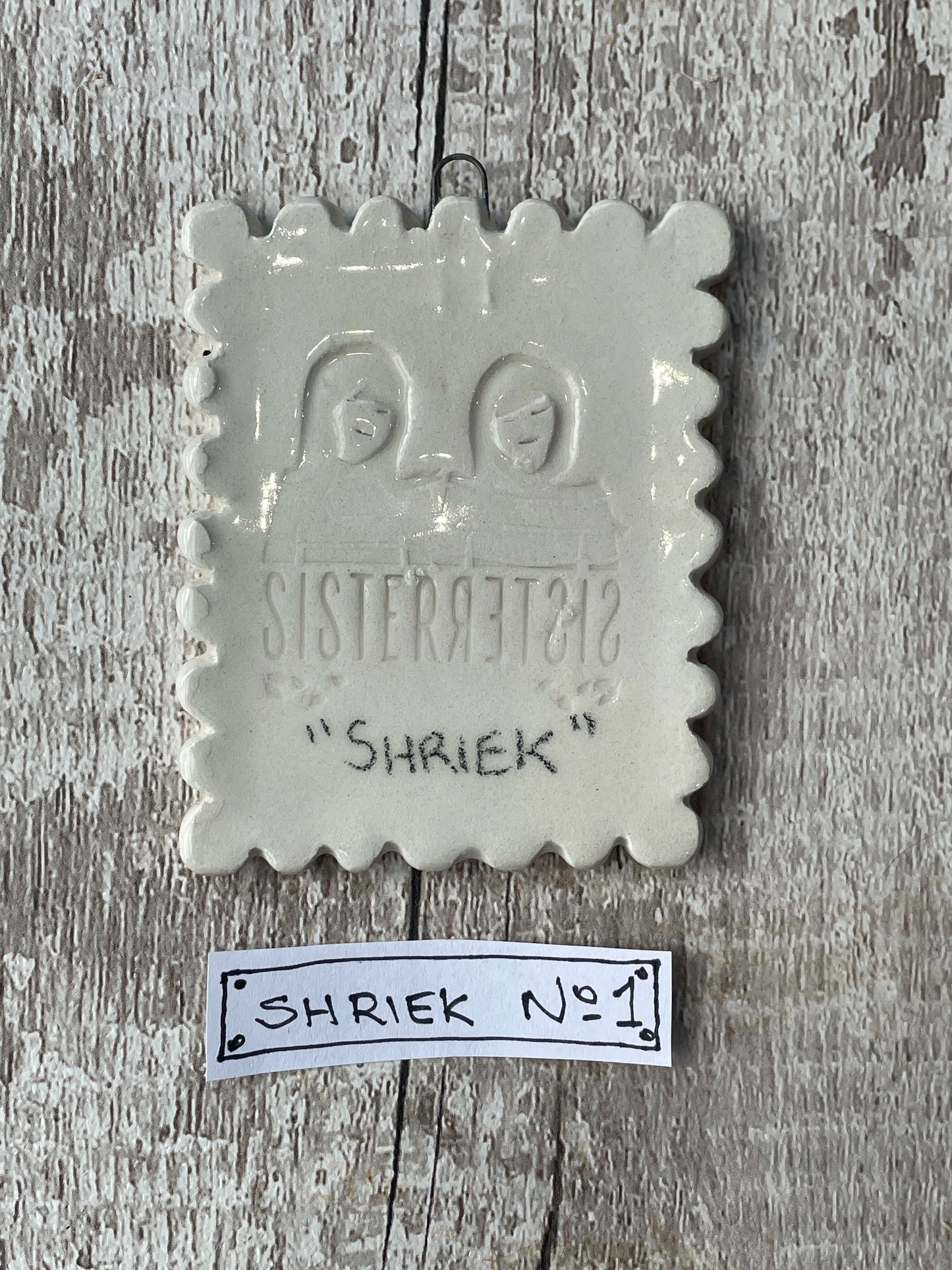 Hand Painted Ghost Mini Masterpiece “Shriek” Ceramic Wall Art Sister Sister