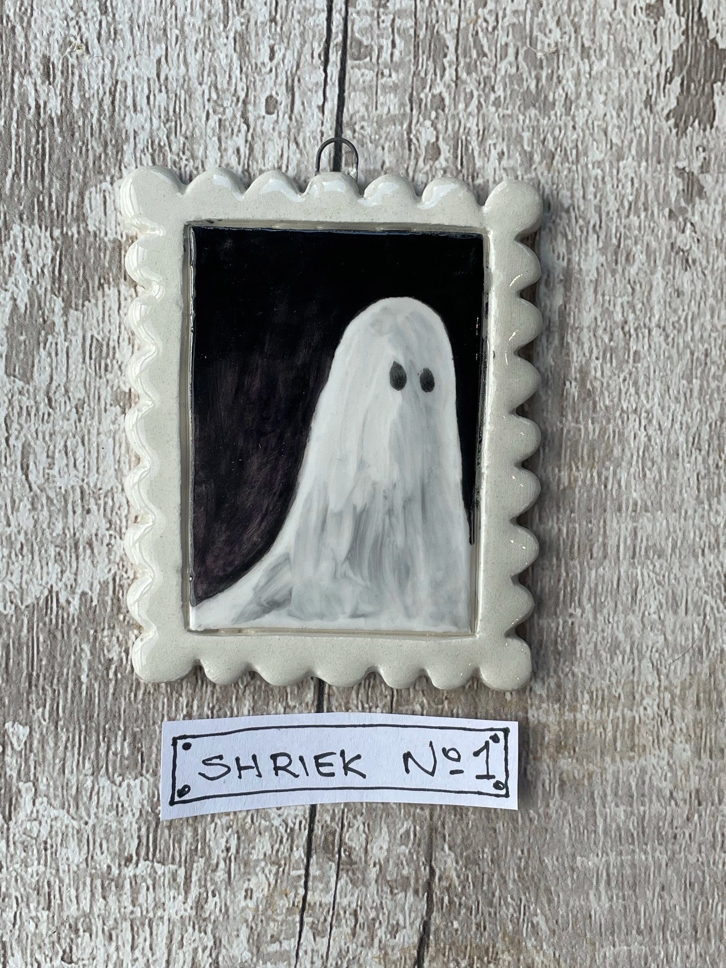 Hand Painted Ghost Mini Masterpiece “Shriek” Ceramic Wall Art Sister Sister
