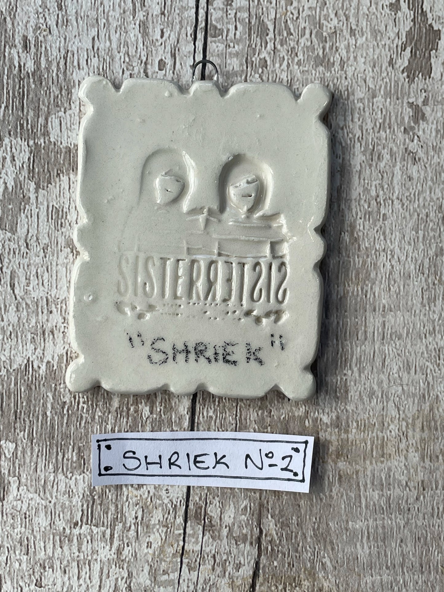 Hand Painted Ghost Mini Masterpiece “Shriek” Ceramic Wall Art Sister Sister