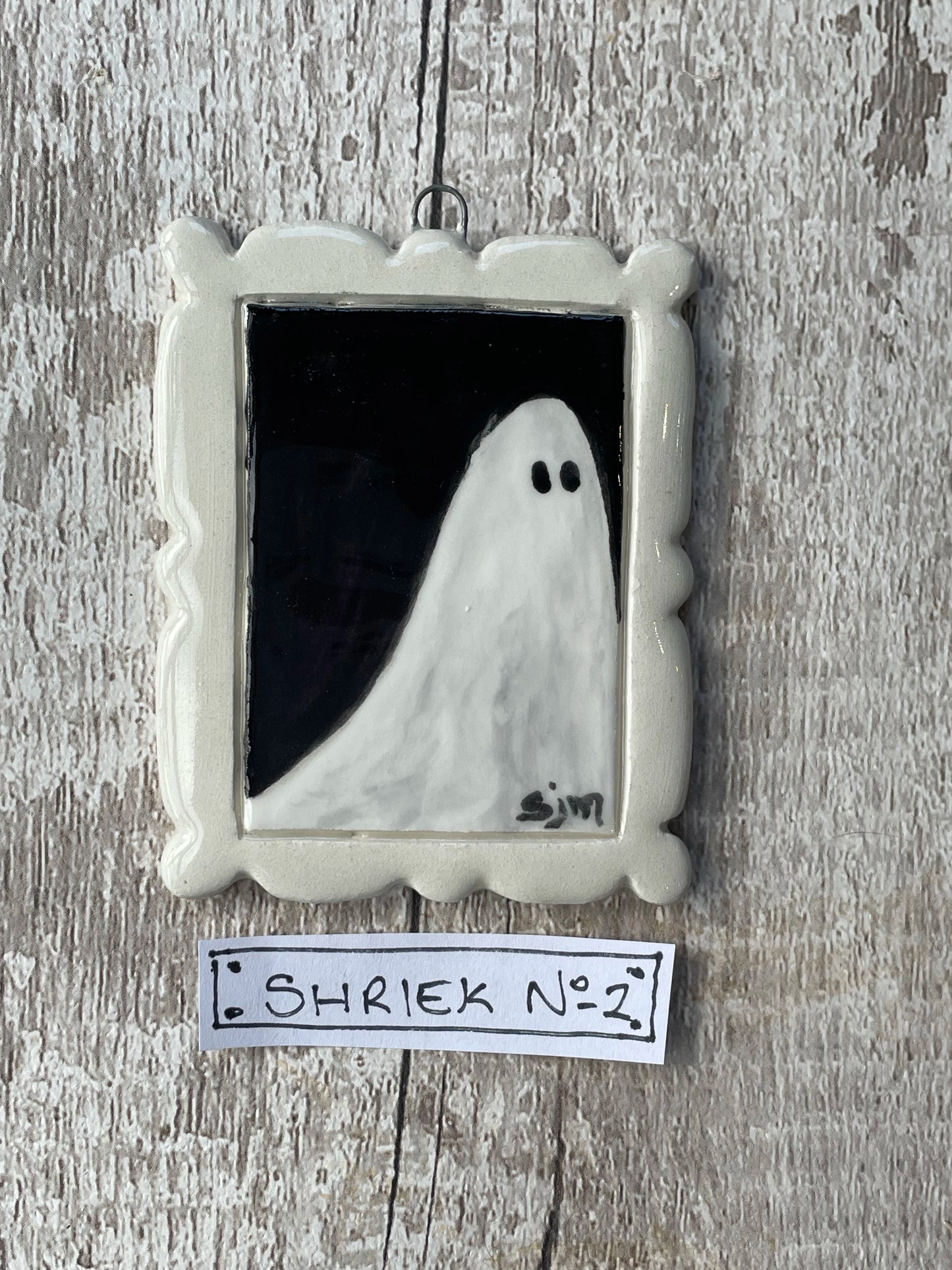 Hand Painted Ghost Mini Masterpiece “Shriek” Ceramic Wall Art Sister Sister