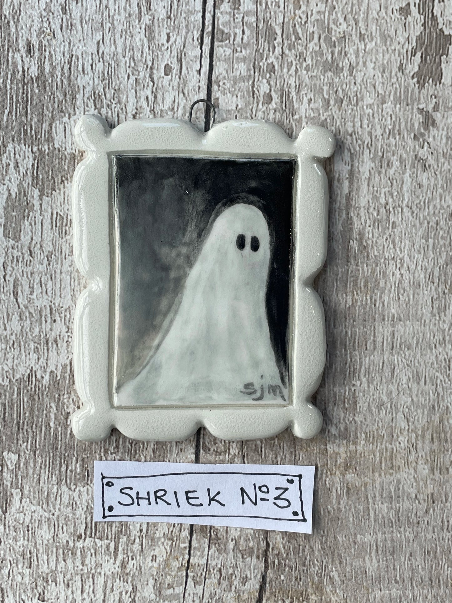 Hand Painted Ghost Mini Masterpiece “Shriek” Ceramic Wall Art Sister Sister