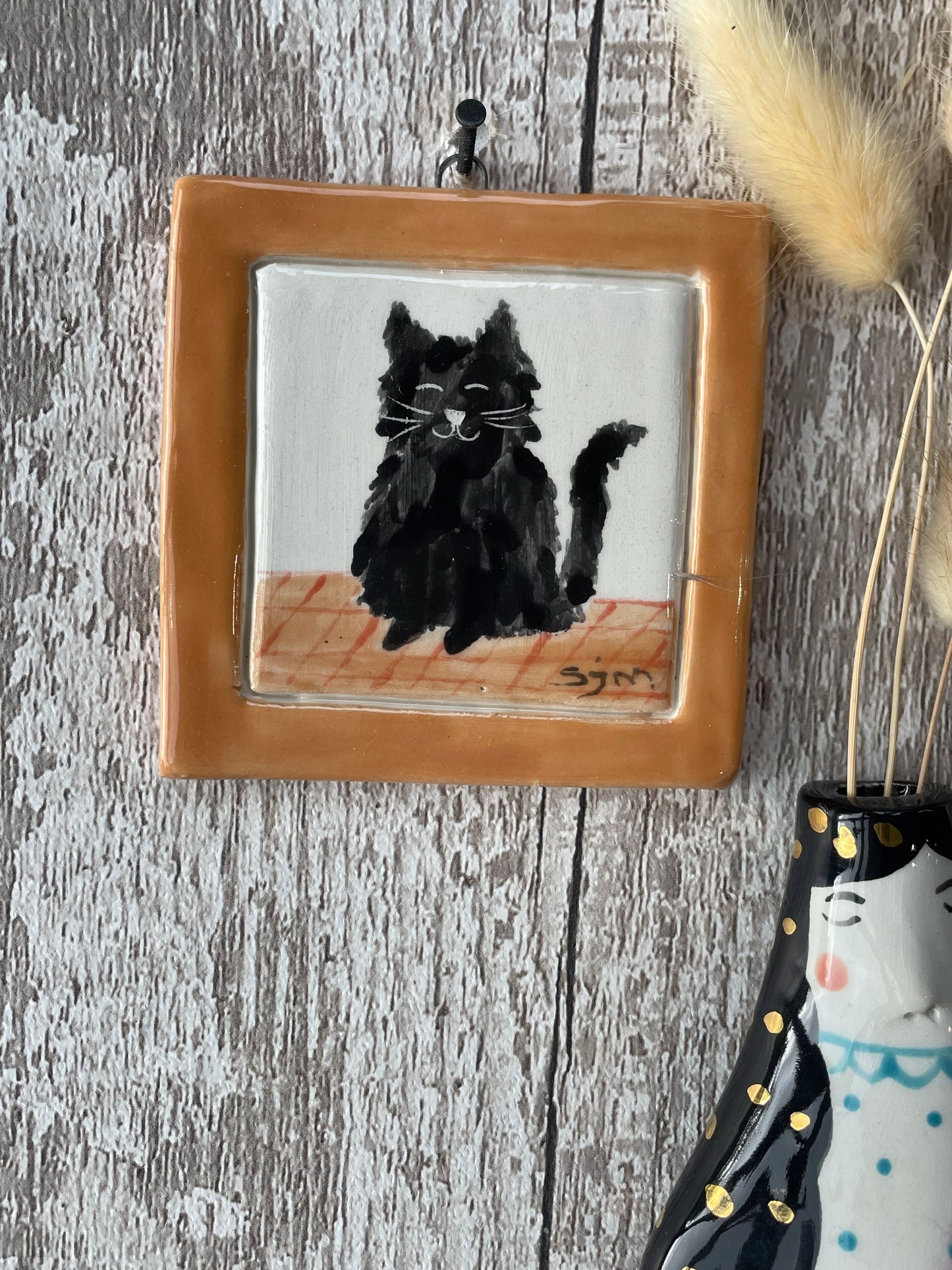 Seconds – Black Cat Ceramic Mini Masterpiece Wall Art by Sister Sister