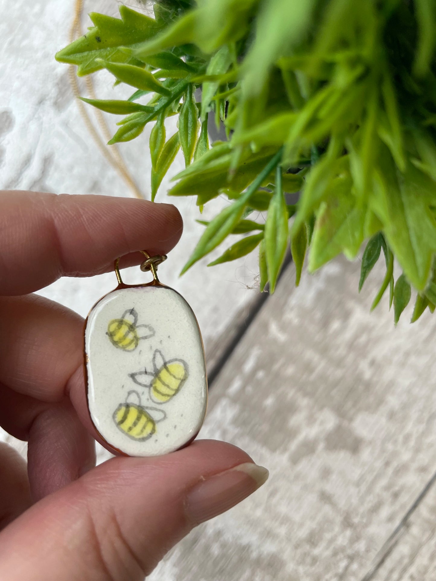 Seconds – Hand Painted Bee Charm Necklace Gold Plated Chain