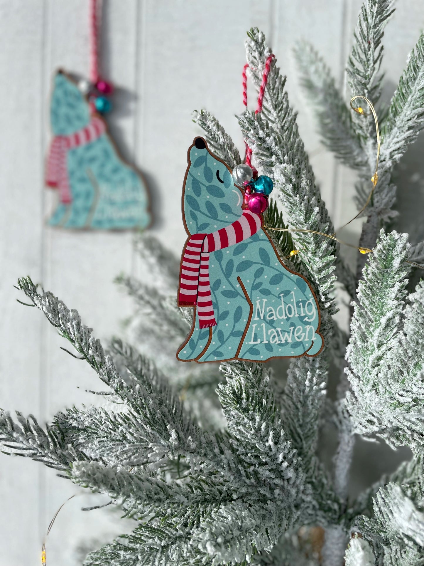 Nadolig Llawen Polar Bear Wooden Christmas Decoration