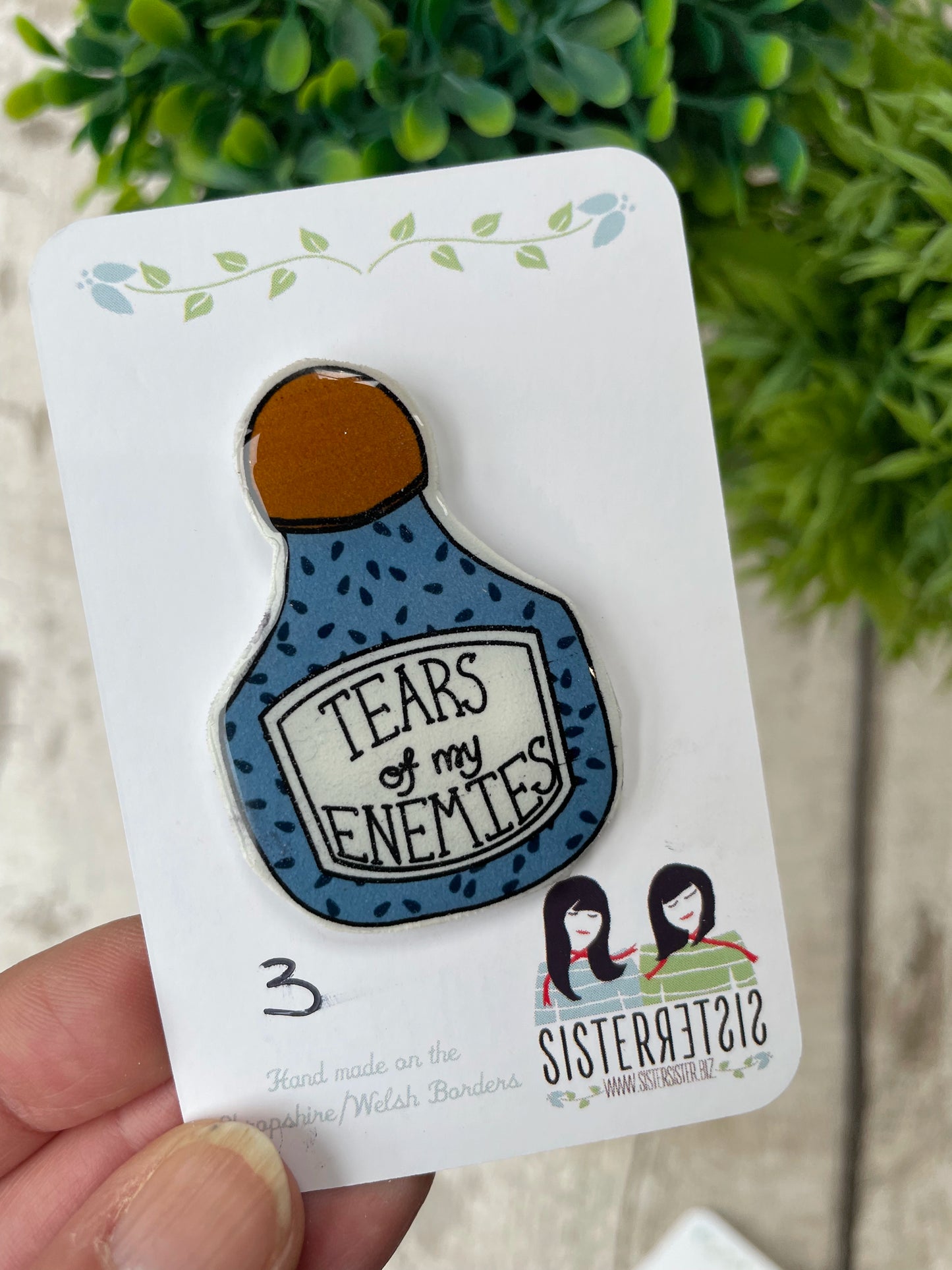 Seconds – “Tears of My Enemies” Funny Pin Badge, Quirky Enamel-Style Accessory, Gift for Friends Who Love Sarcasm & Humour