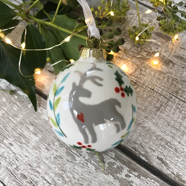Hand Painted Ceramic Bauble Decoration - Reindeer