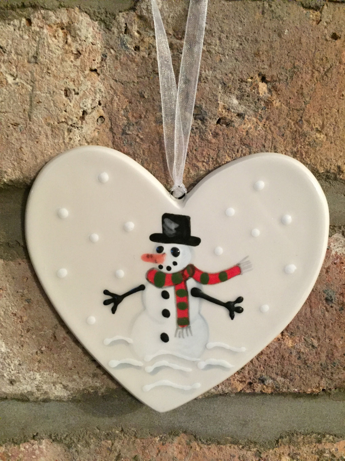 Frosty the Snowman - hand painted ceramic heart - christmas gift, decoration, ornament, friend, heart, christmas gift for her