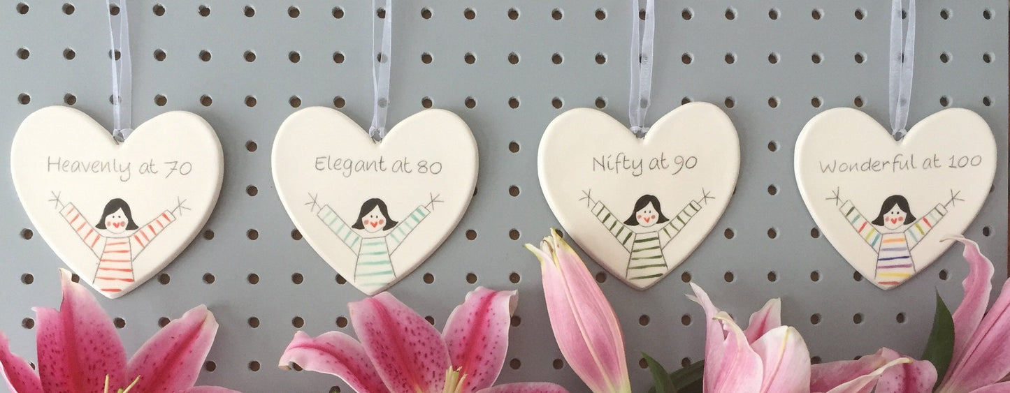 Wonderful at 100 - Hand Painted Ceramic Heart - 100th Birthday Gift for friend, mum, sister, friend, grandmother, Nan, Neighbour, Aunty, her