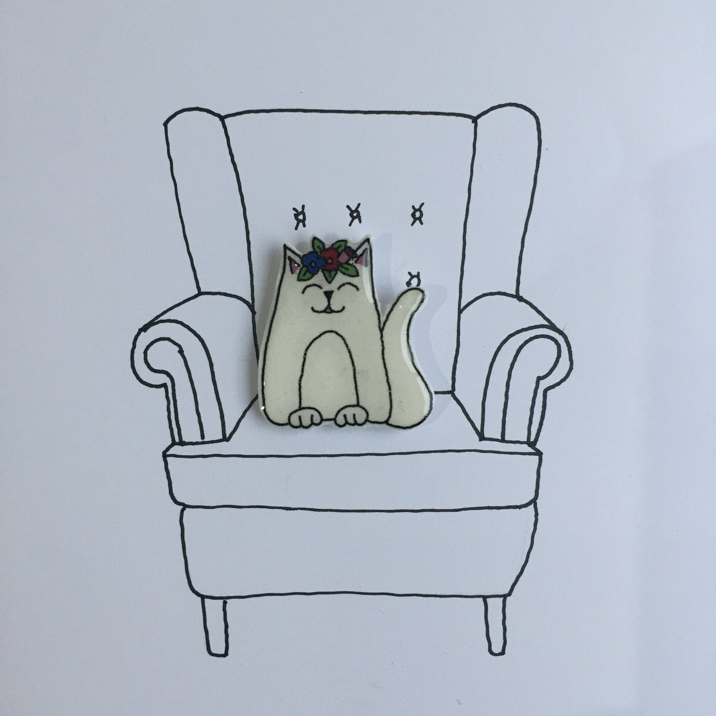 Cat Handmade Pin - White Cat Pin