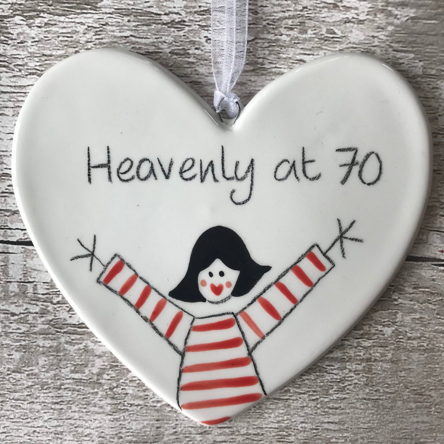 70th Birthday - Heavenly at 70 - Hand Painted Ceramic Heart
