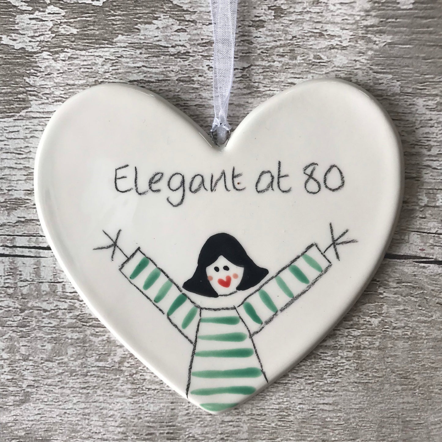 80th Birthday - Elegant at 80 - Hand Painted Ceramic Heart