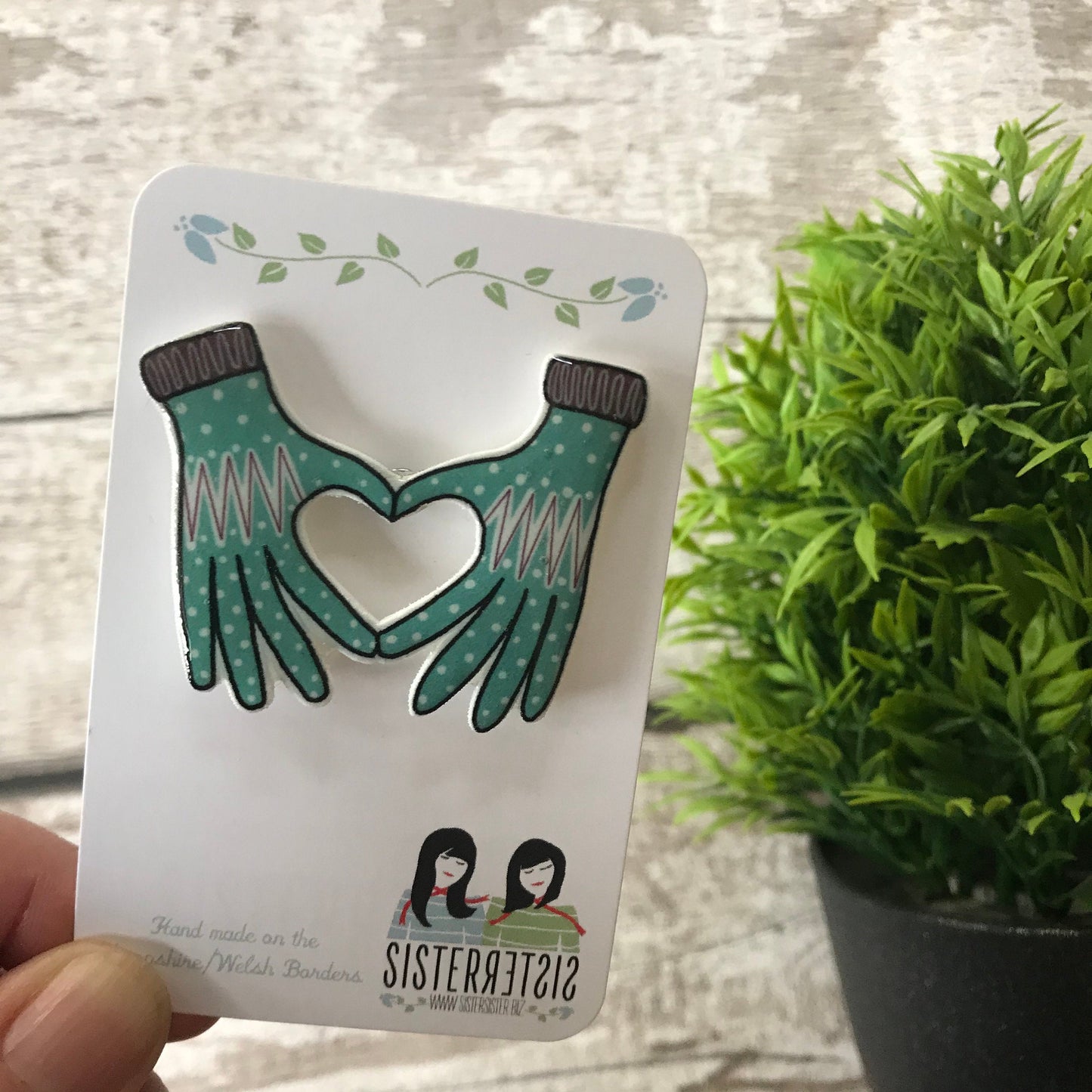 Love Hands with cut out heart detail Handmade Pin