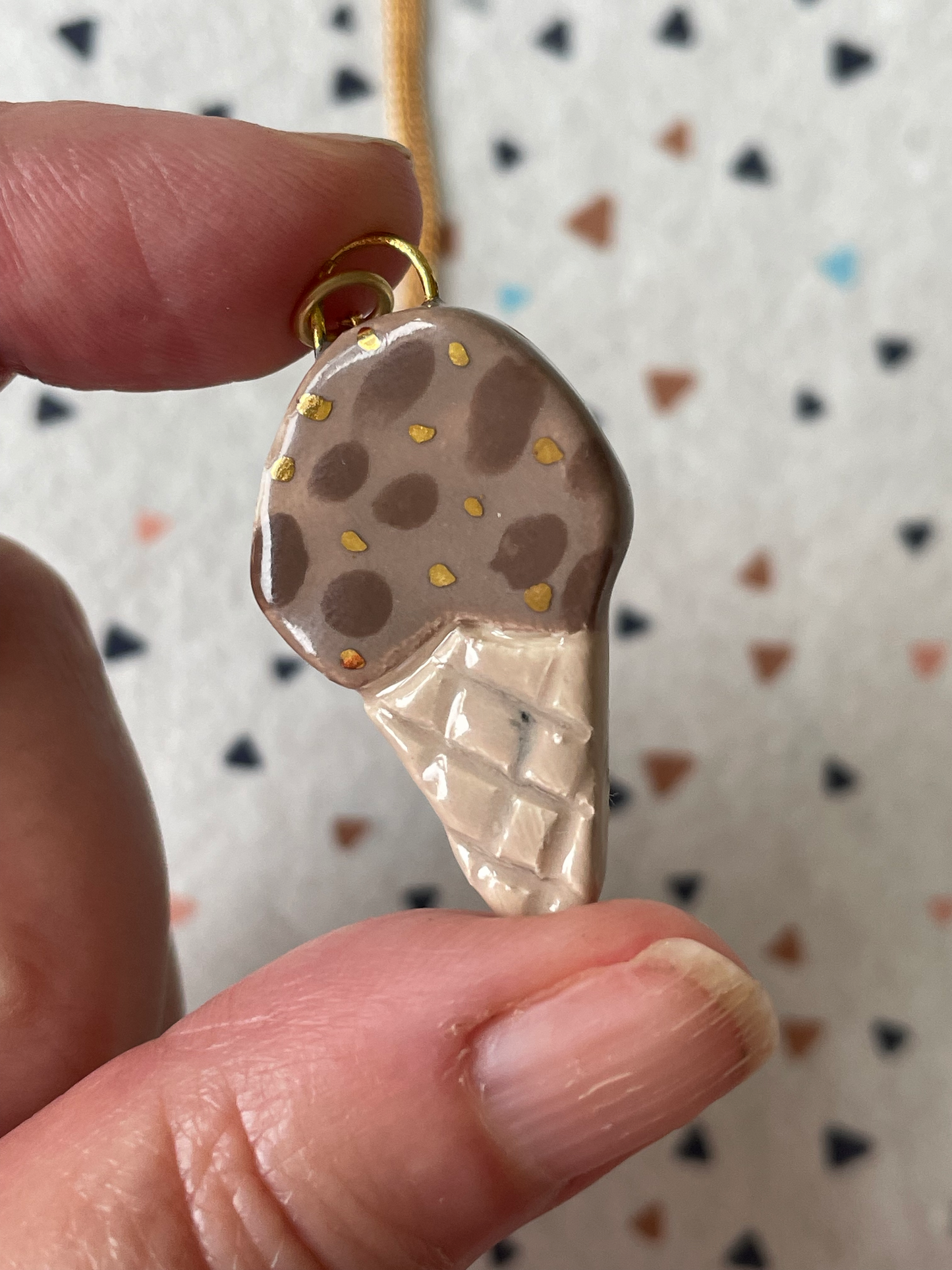 Seconds - Handmade Chocolate Chip Ice Cream Cone Ceramic Charm Necklace