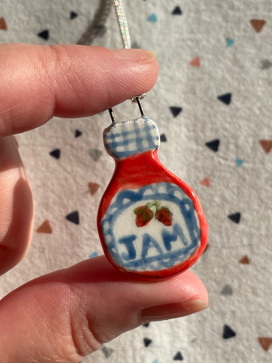 Handmade Strawberry Jam Jar Ceramic Charm Necklace