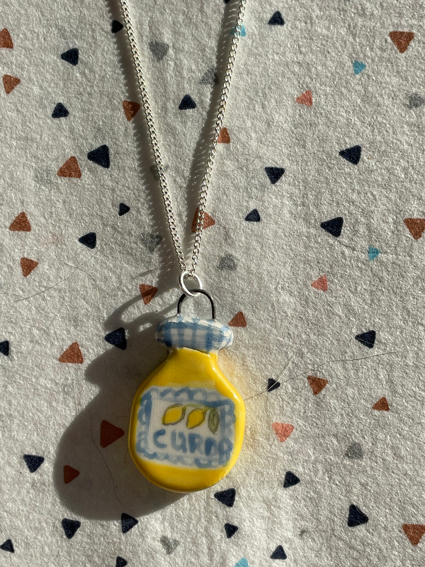 Handmade Lemon Curd Jar Ceramic Charm Necklace