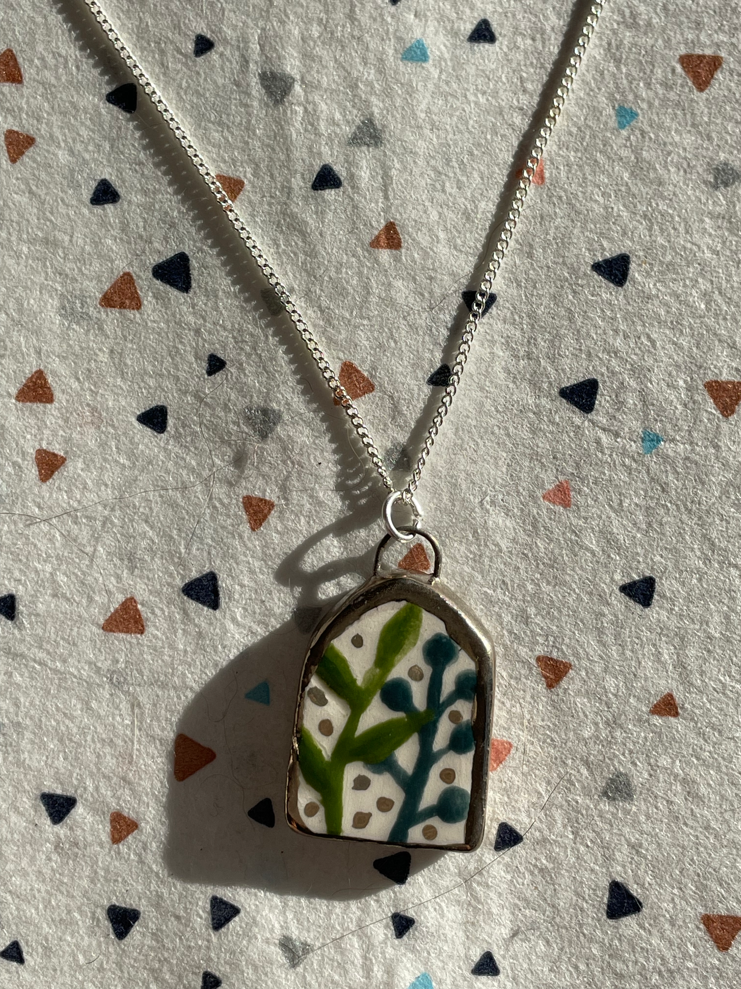 Seconds - Handmade Green & Blue Leaves Ceramic Charm Necklace