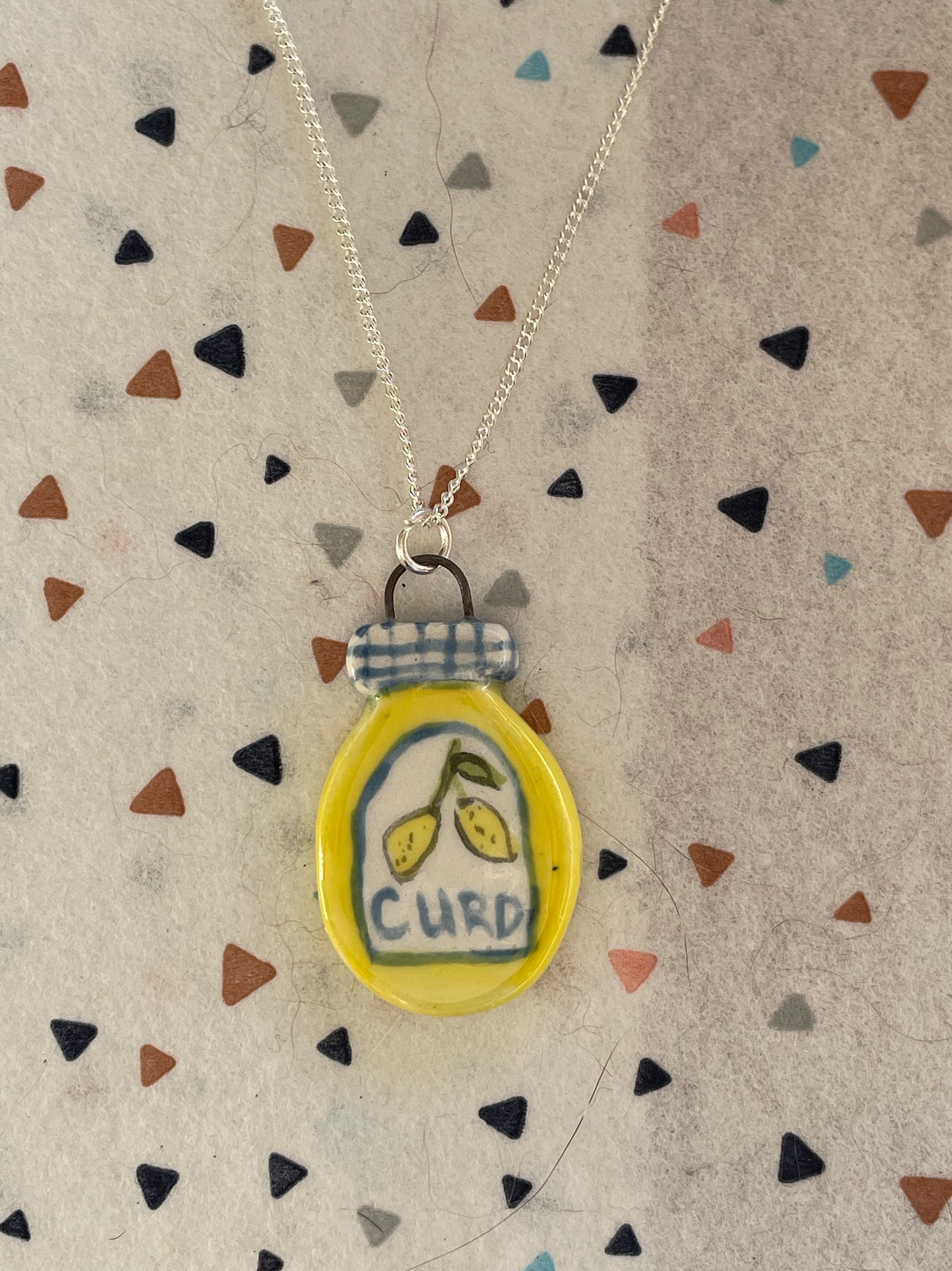 Handmade Lemon Curd Jar Ceramic Charm Necklace (2)