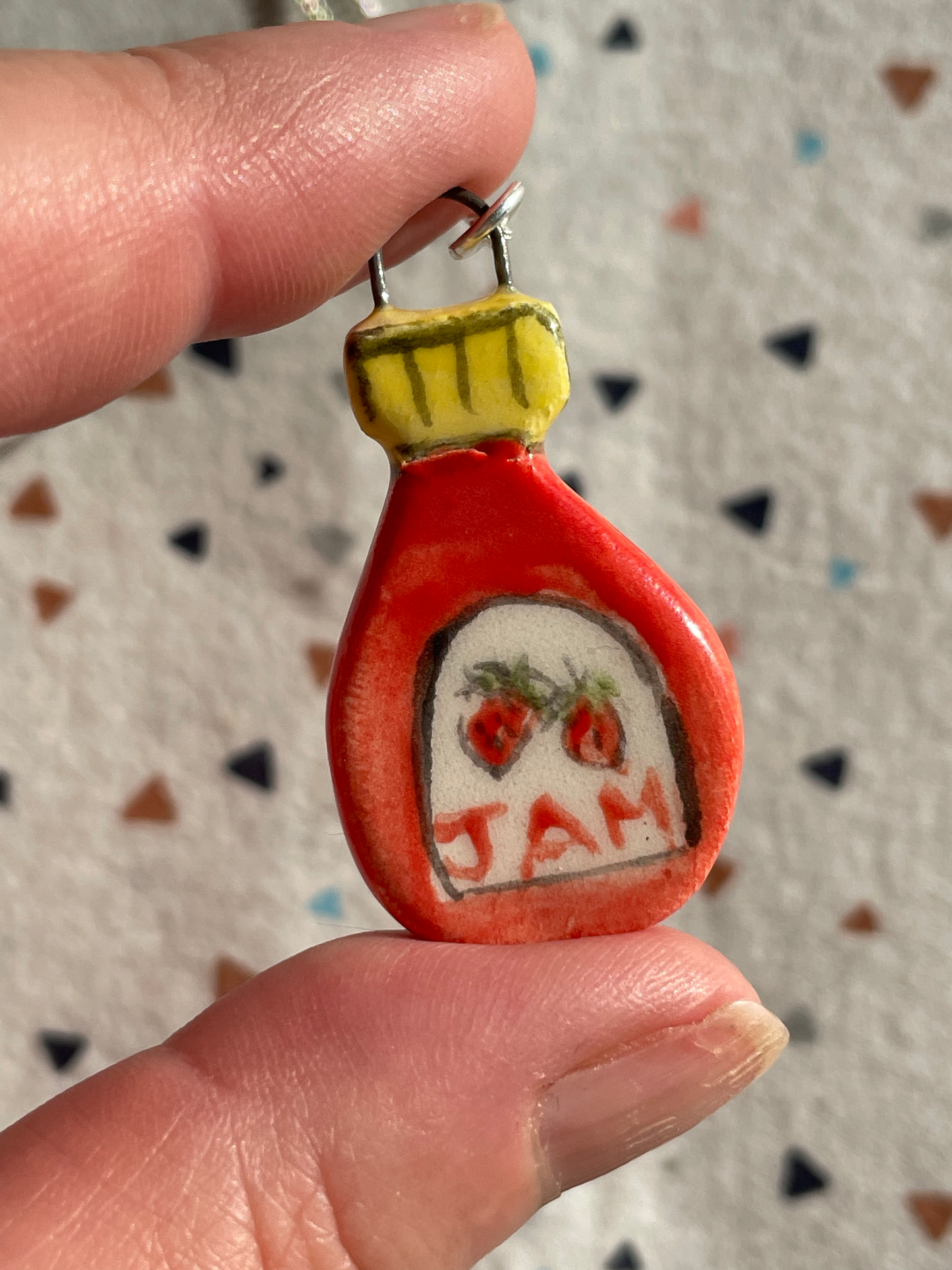 Handmade Strawberry Jam Jar Ceramic Charm Necklace (2)