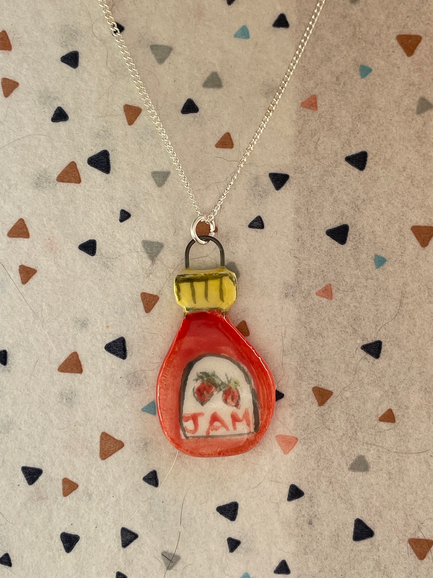 Handmade Strawberry Jam Jar Ceramic Charm Necklace (2)