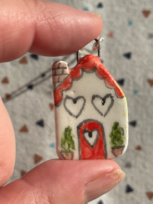 Handmade Red Door House Ceramic Charm Necklace