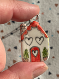 Handmade Red Door House Ceramic Charm Necklace