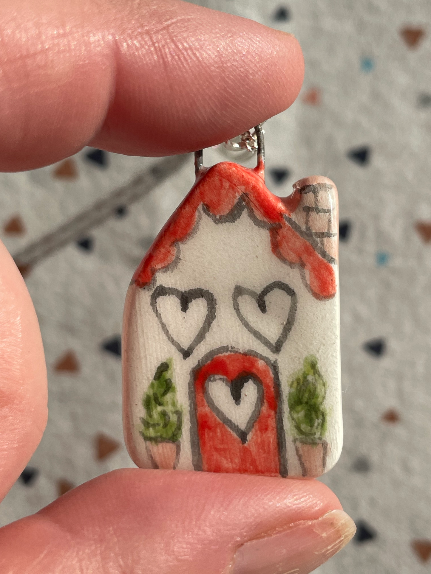 Handmade Red Door House Ceramic Charm Necklace
