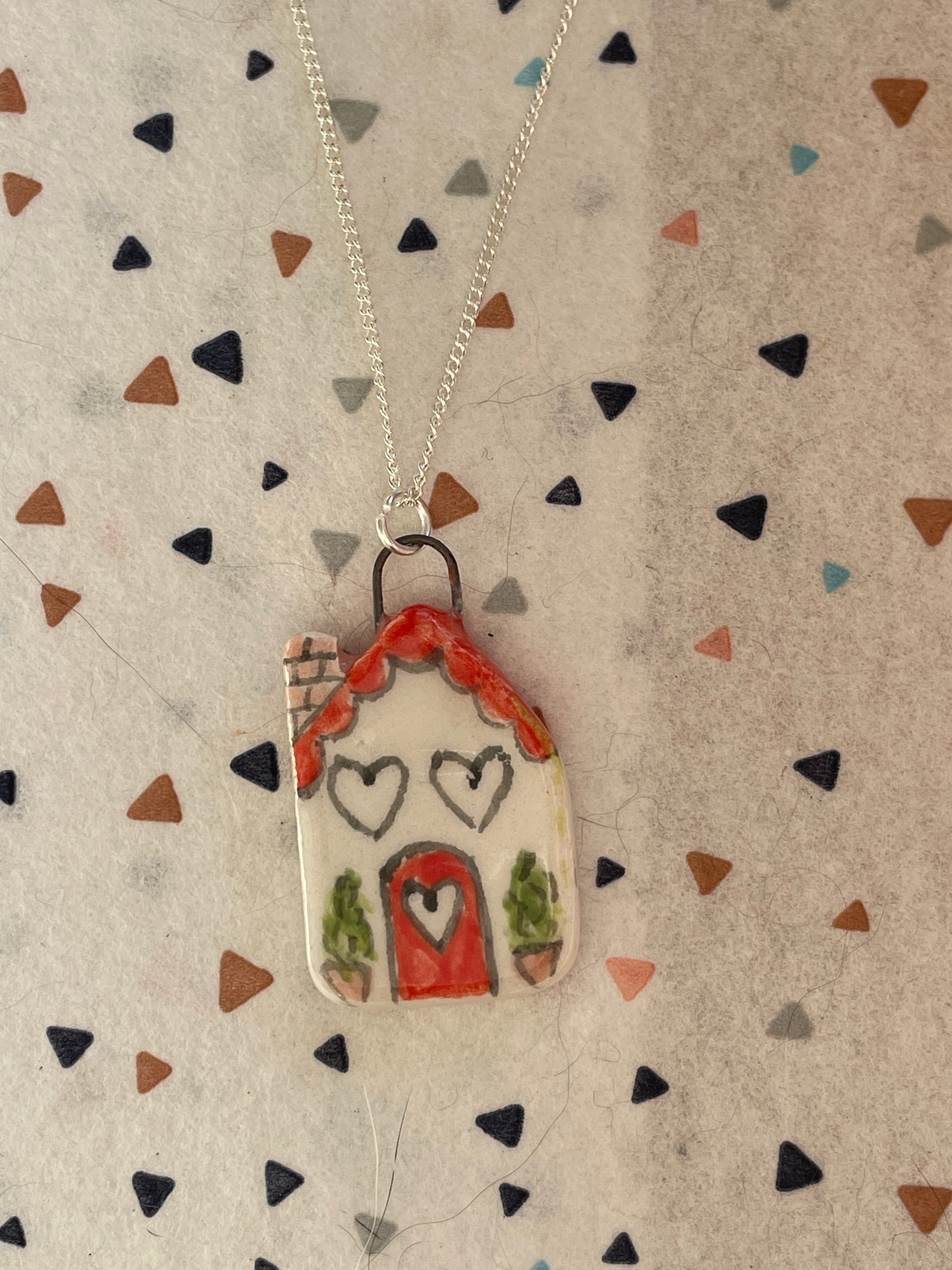 Handmade Red Door House Ceramic Charm Necklace