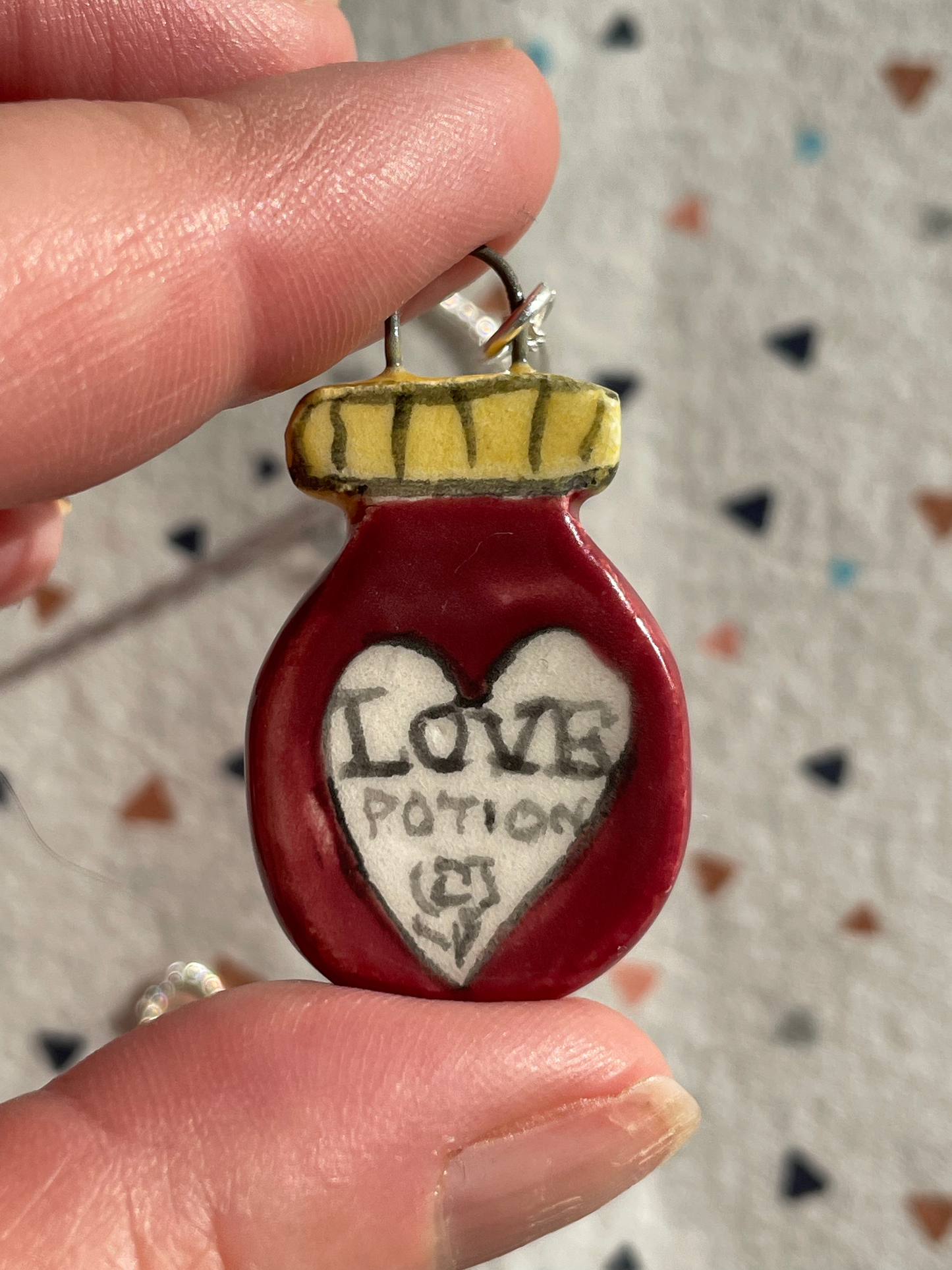 Handmade Love Potion Jar Ceramic Charm Necklace