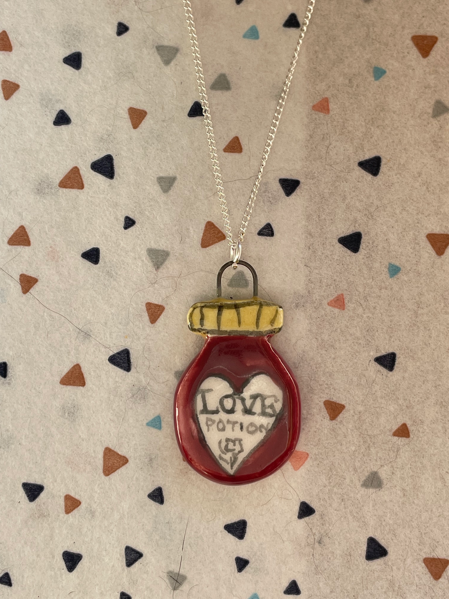 Handmade Love Potion Jar Ceramic Charm Necklace