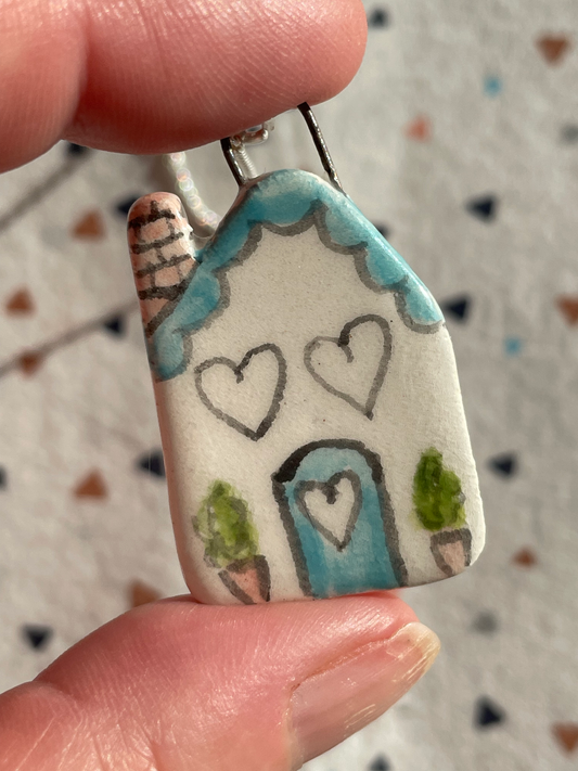 Seconds - Handmade Blue Door House Ceramic Charm Necklace
