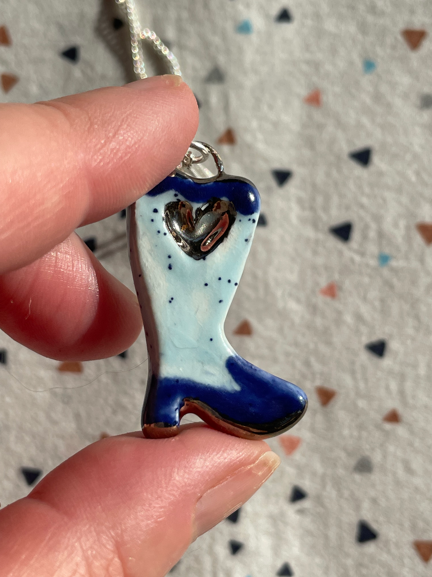 Seconds - Handmade Cowboy Boot in blue Ceramic Charm Necklace