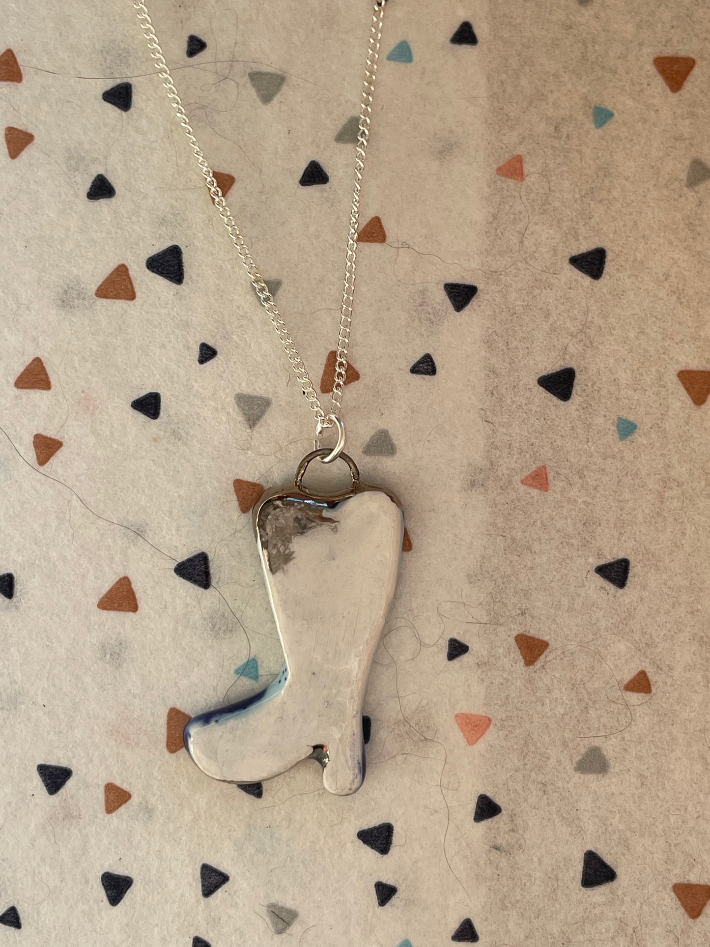 Seconds - Handmade Cowboy Boot in blue Ceramic Charm Necklace