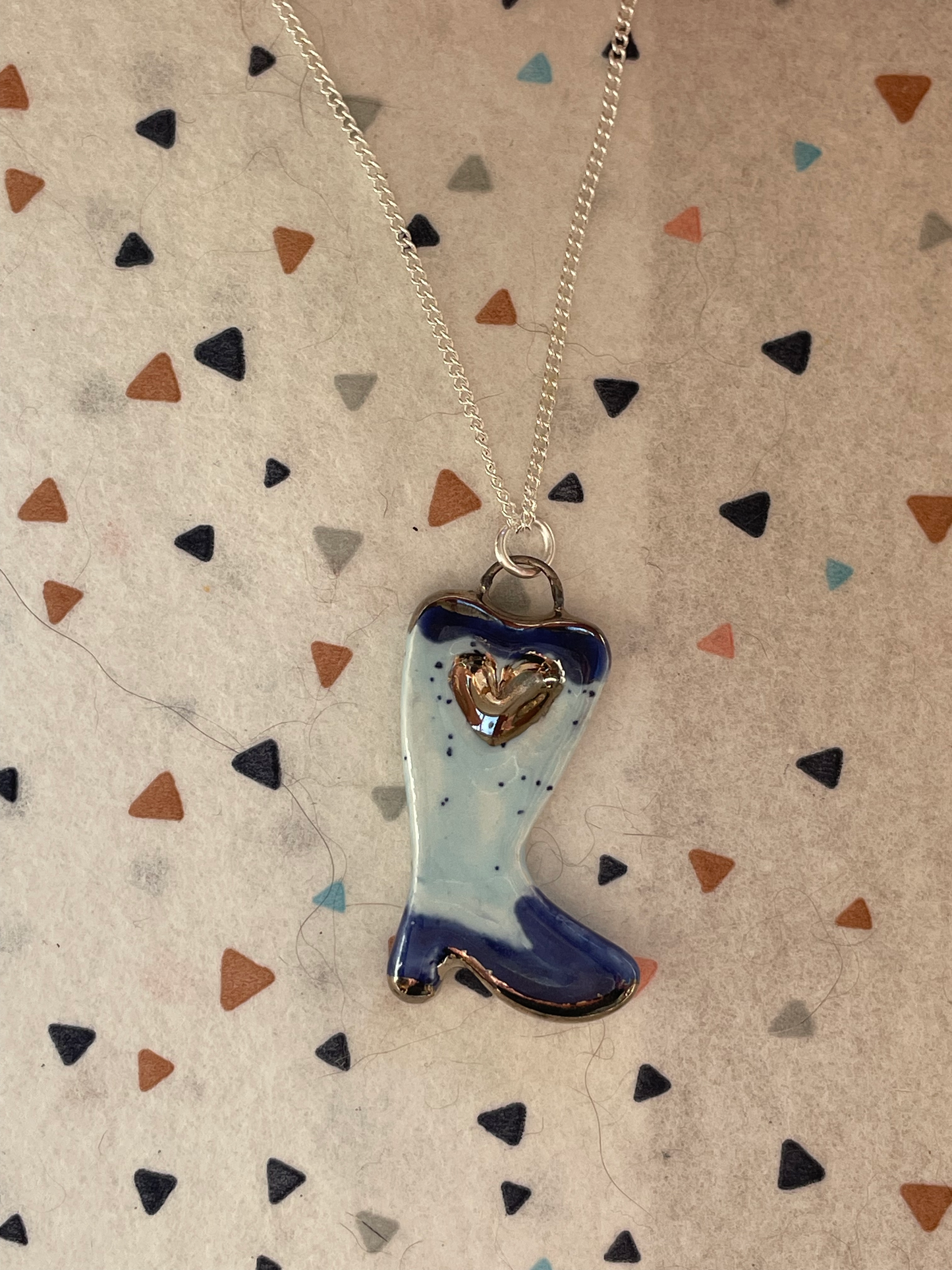 Seconds - Handmade Cowboy Boot in blue Ceramic Charm Necklace