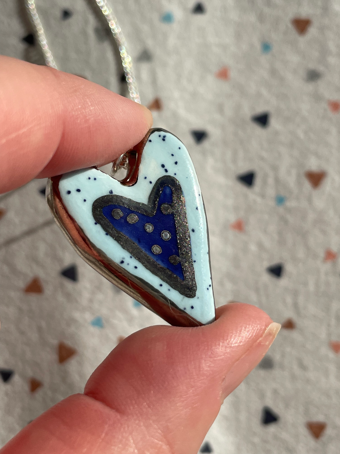 Seconds - Handmade Silver & Blue Heart Ceramic Charm Necklace