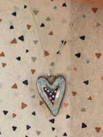 Seconds - Handmade Silver & Blue Heart Ceramic Charm Necklace
