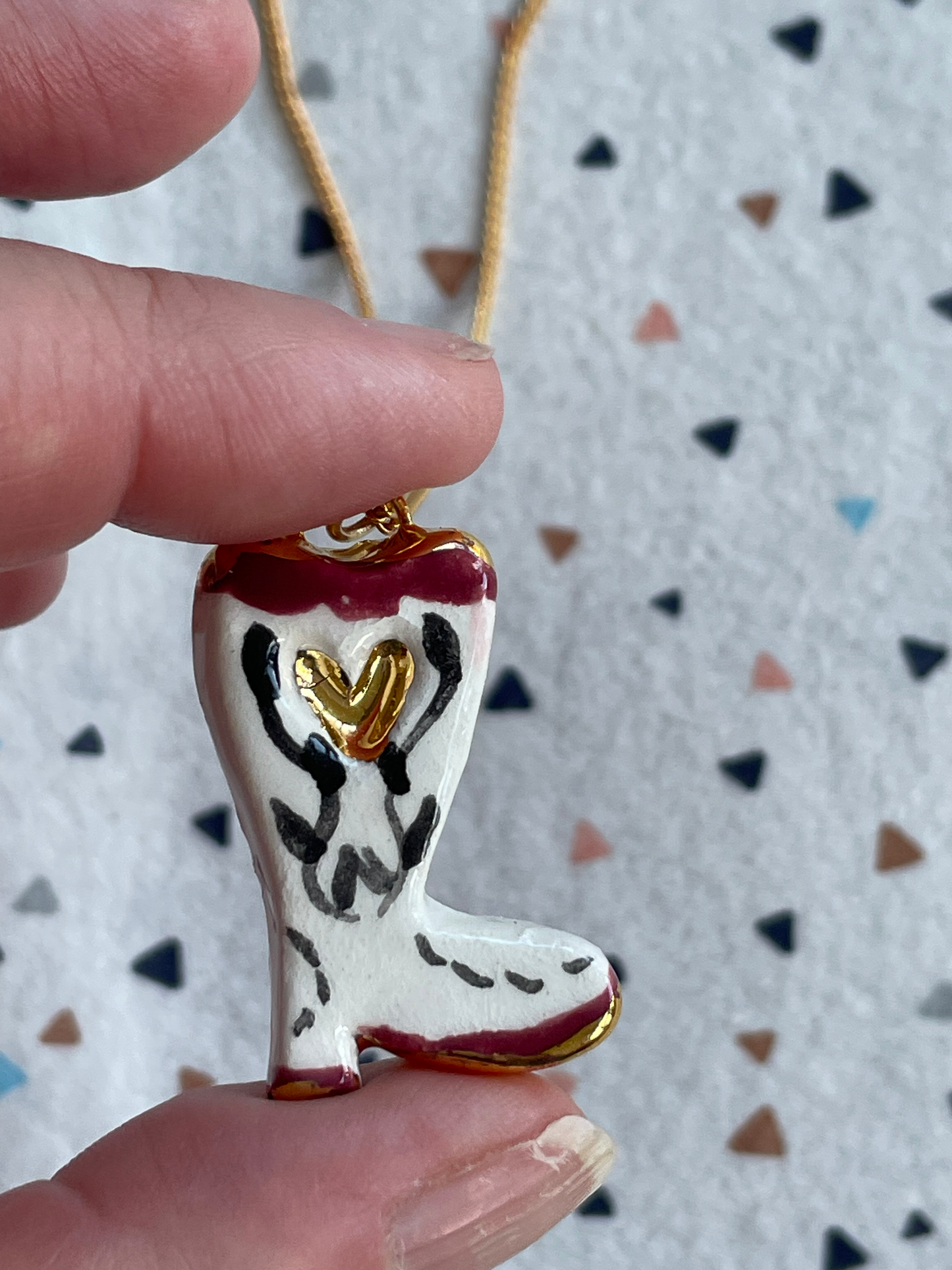 Seconds - Handmade White Cowboy Boot Ceramic Charm Necklace