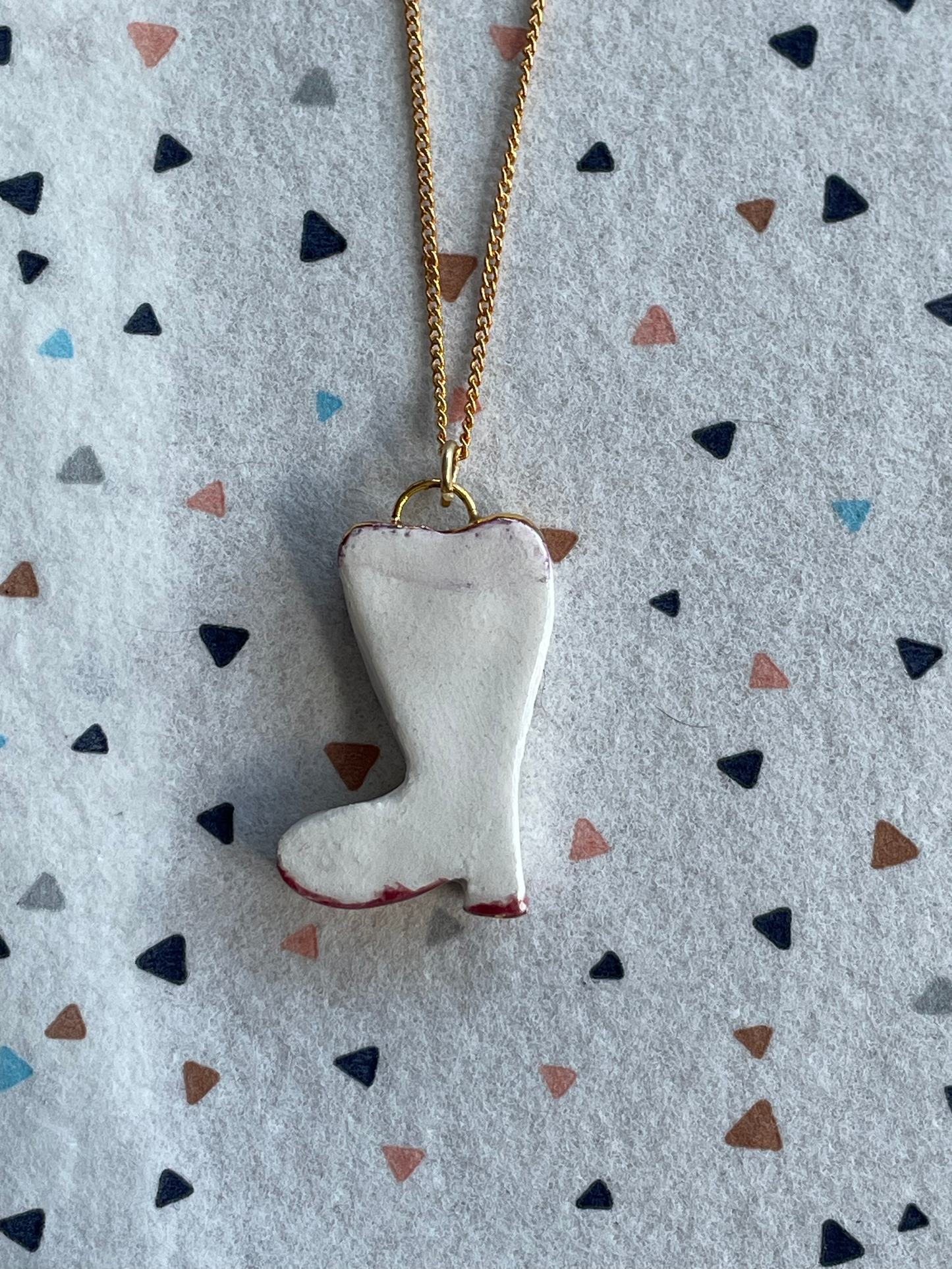 Seconds - Handmade White Cowboy Boot Ceramic Charm Necklace