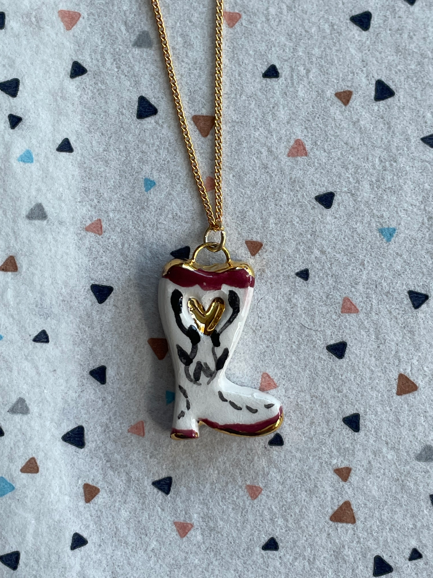 Seconds - Handmade White Cowboy Boot Ceramic Charm Necklace